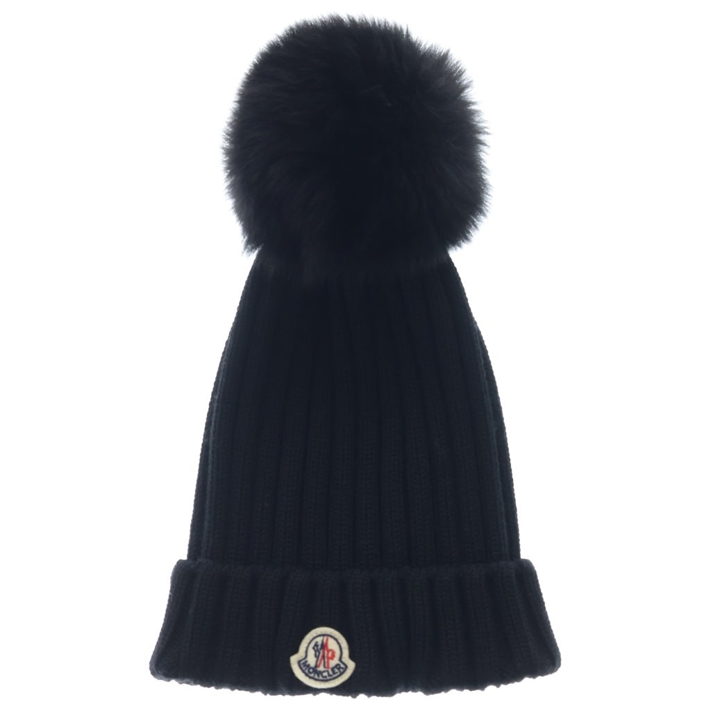 MONCLER(モンクレール) ファー付き ニットキャップ ウール ニット帽 ブラック F20933B70201