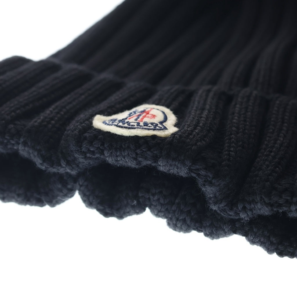 MONCLER(モンクレール) ファー付き ニットキャップ ウール ニット帽 ブラック F20933B70201