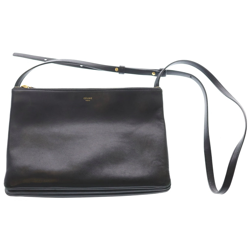CELINE(セリーヌ) トリオ ショルダーバッグ ブラック レザー ゴールド金具 レディース