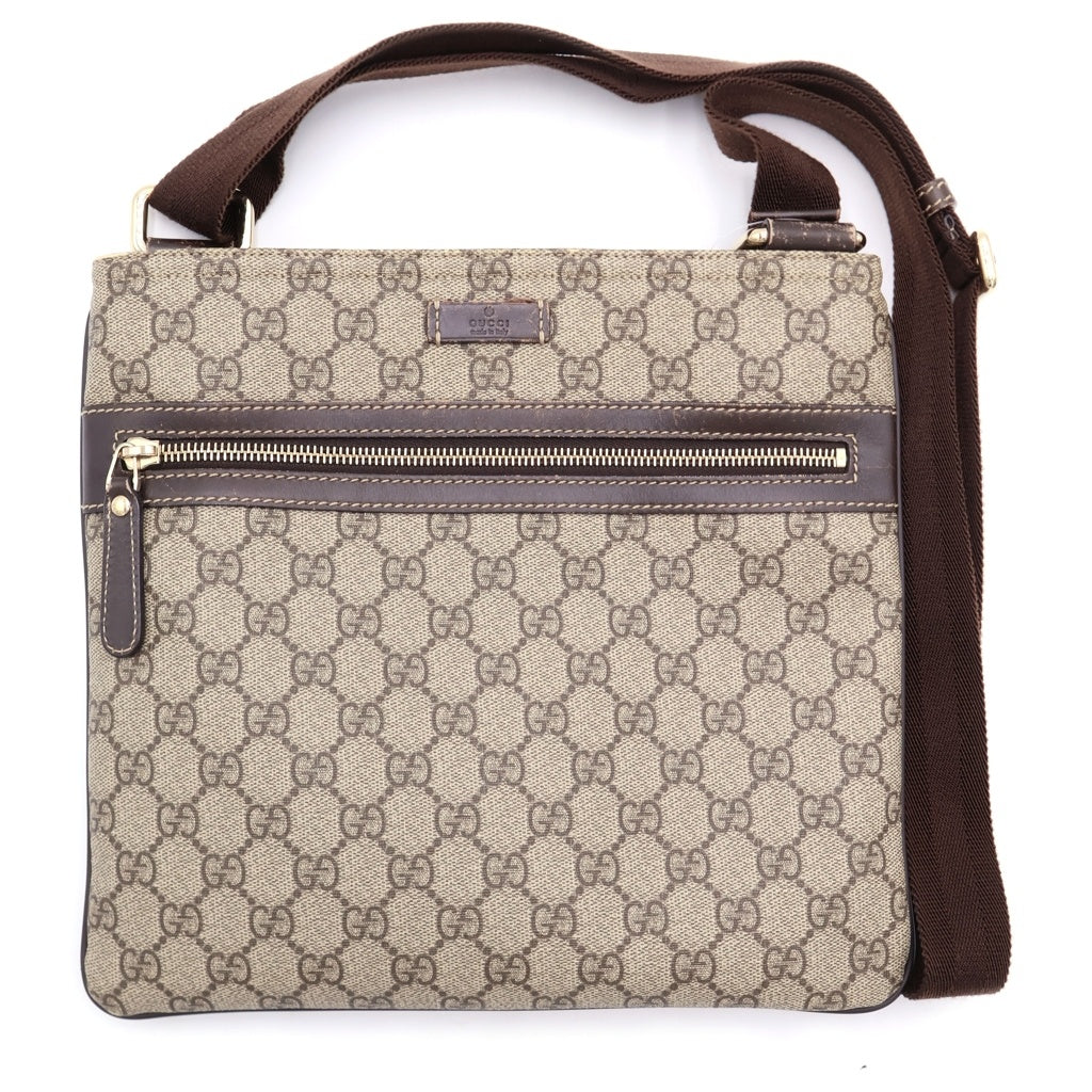 GUCCI(グッチ) GGスプリーム ショルダーバッグ ベージュ×ブラウン PVC×レザー 295257 ゴールド金具 レディース