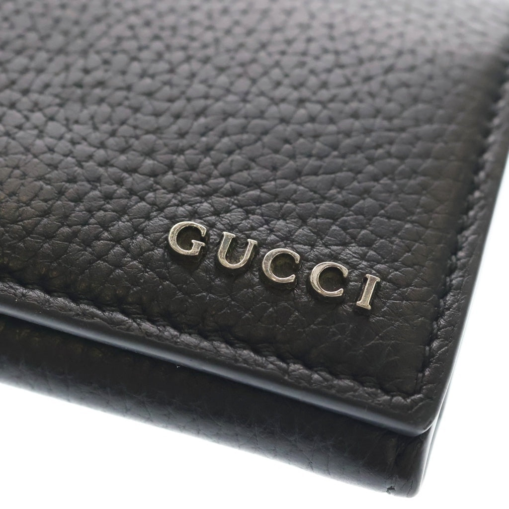 GUCCI(グッチ) ロゴ レザー カードケース シルバー金具 ブラック 771152