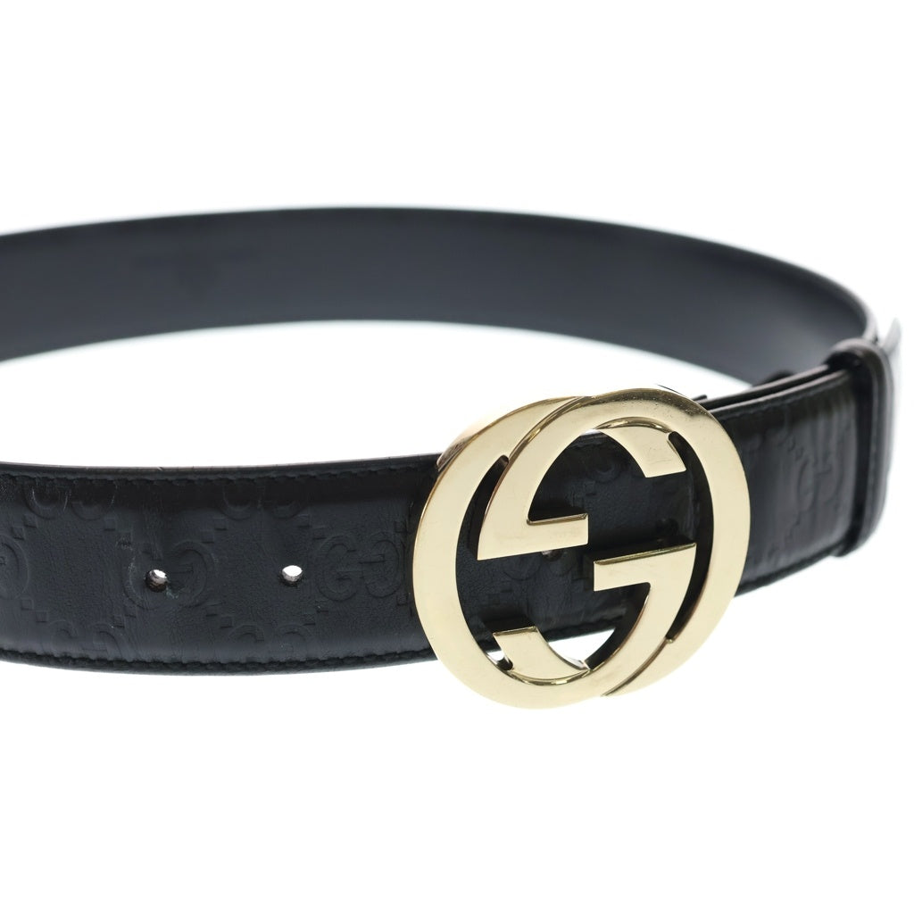 GUCCI(グッチ) インターロッキングG レザー ベルト ゴールド金具 ブラック 114876