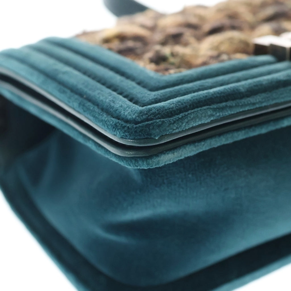 CHANEL(シャネル) ボーイシャネル マトラッセ ココマーク ベロア ツイード シルバー金具 チェーン ショルダーバッグ グリーン/ブラウン レディース