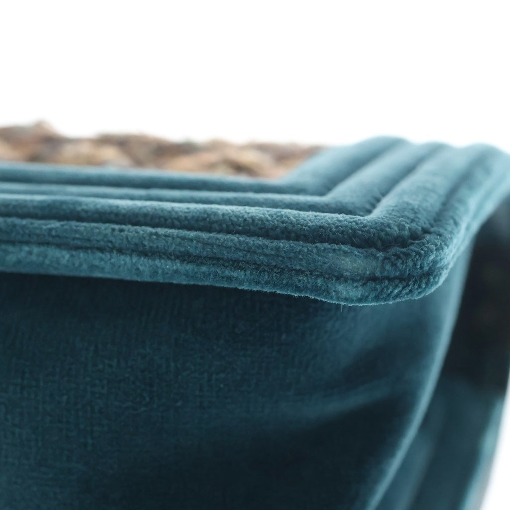 CHANEL(シャネル) ボーイシャネル マトラッセ ココマーク ベロア ツイード シルバー金具 チェーン ショルダーバッグ グリーン/ブラウン レディース