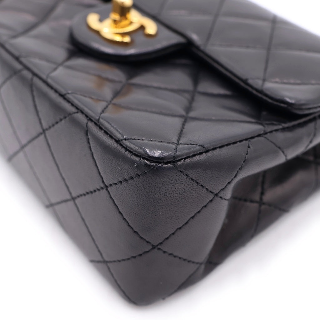 CHANEL(シャネル) ミニマトラッセ17 ココマーク チェーン ショルダーバック シングル フラップ ゴールド金具 ラムスキン レザー ブラック レディース