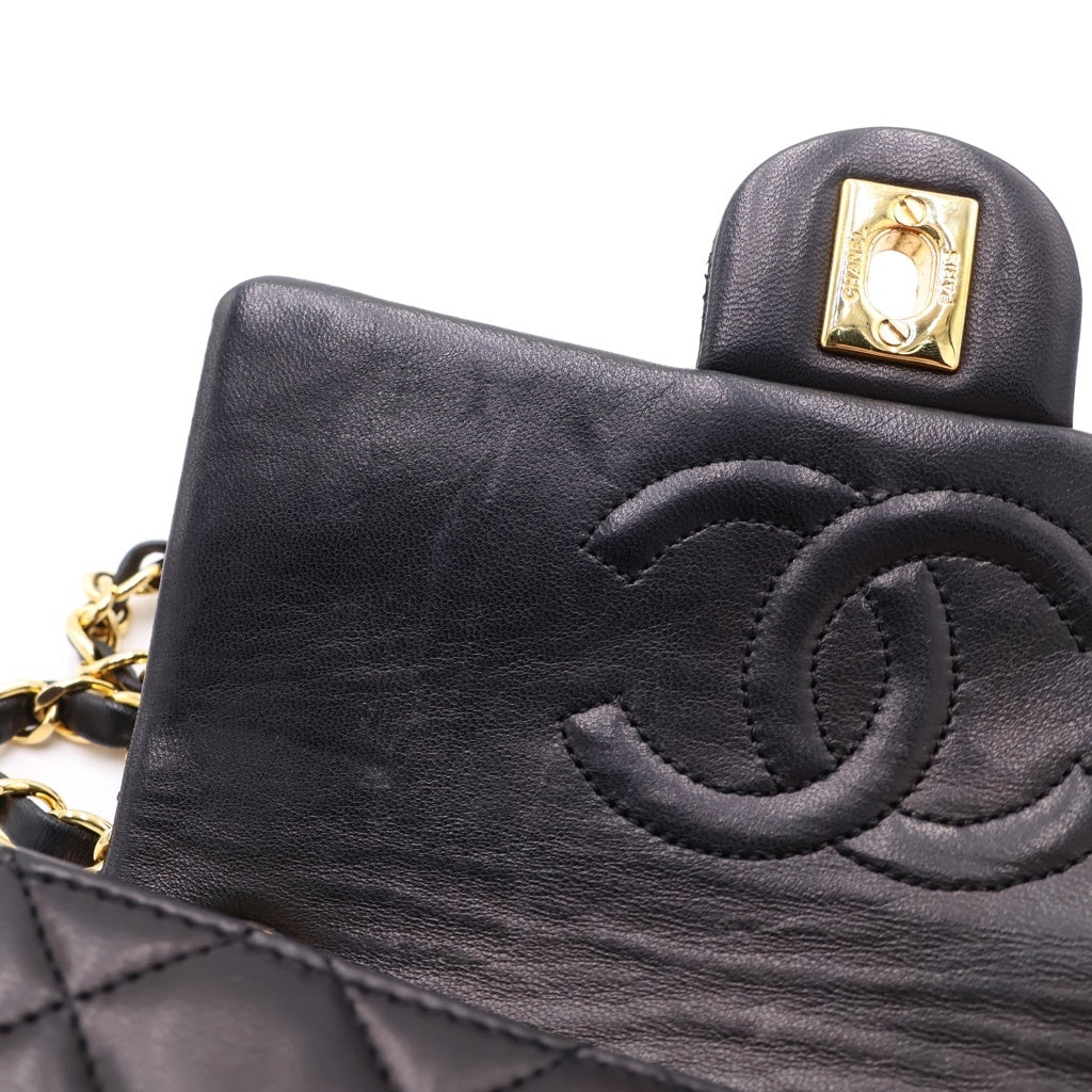 CHANEL(シャネル) ミニマトラッセ17 ココマーク チェーン ショルダーバック シングル フラップ ゴールド金具 ラムスキン レザー ブラック レディース