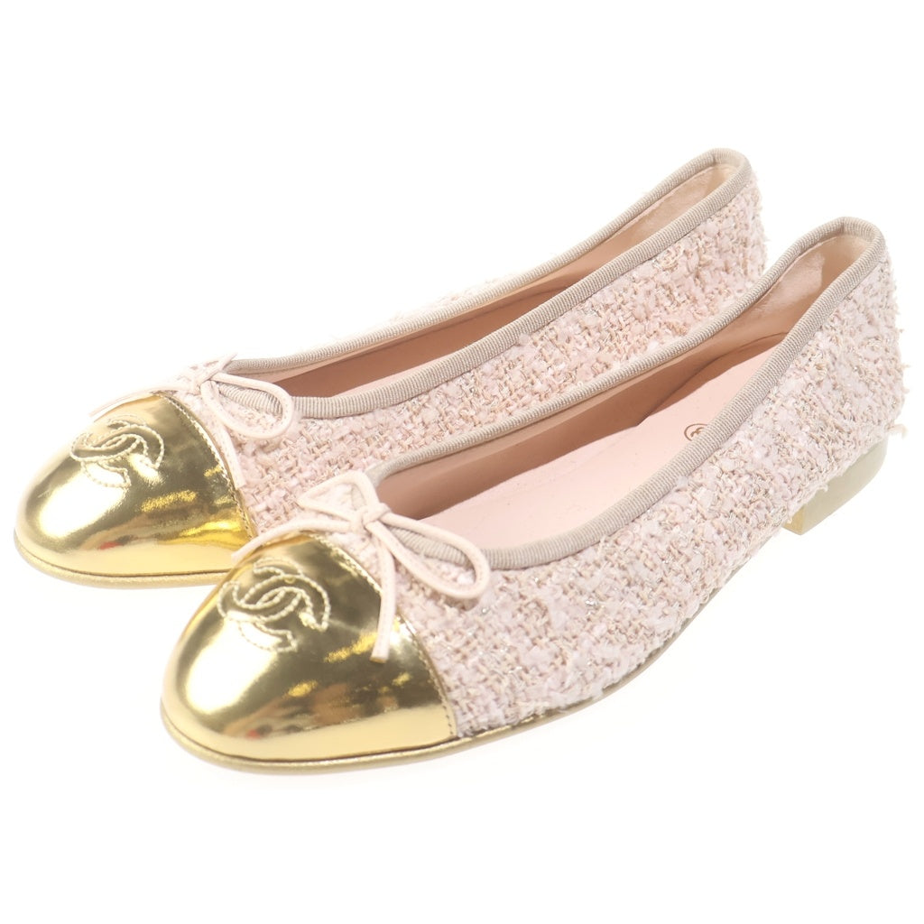 CHANEL(シャネル) ココマーク ツイード バレリーナ シューズ ピンク/ゴールド レディース G02819