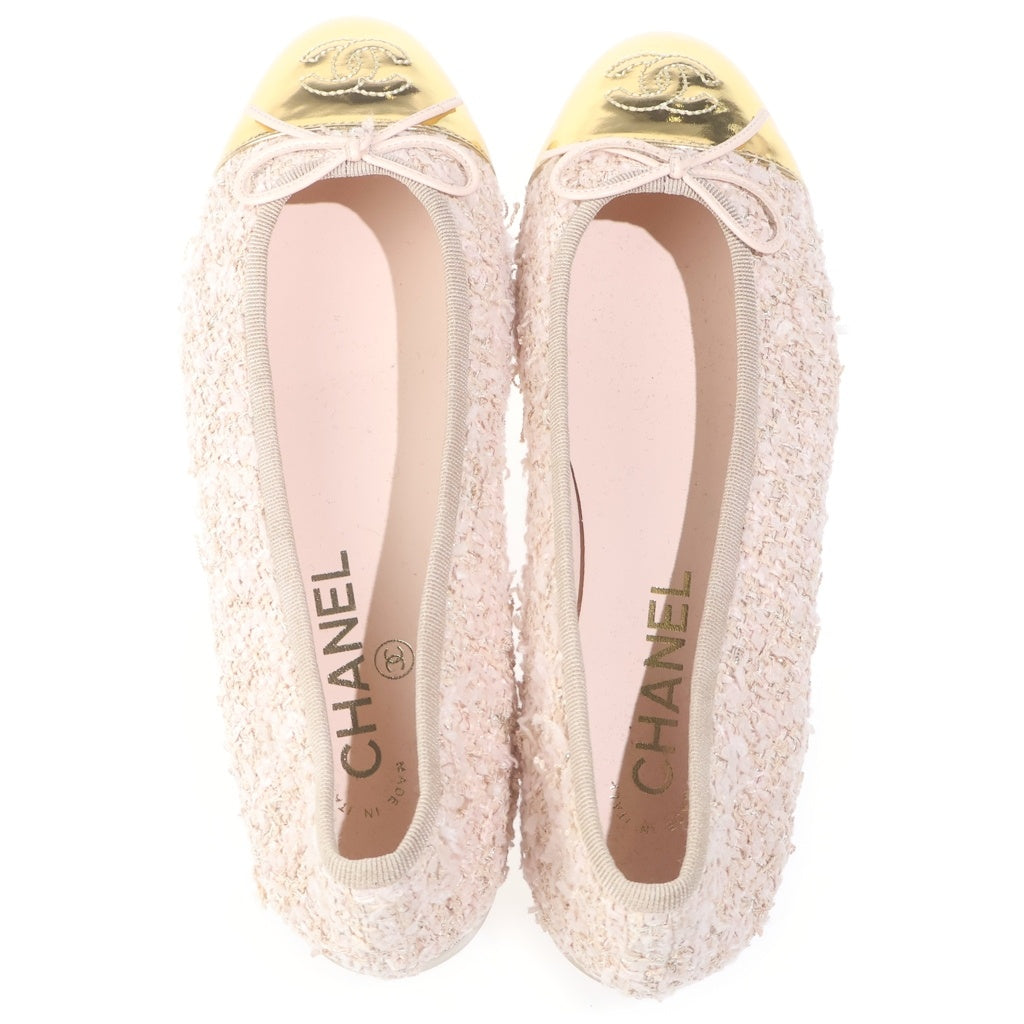 CHANEL(シャネル) ココマーク ツイード バレリーナ シューズ ピンク/ゴールド レディース G02819