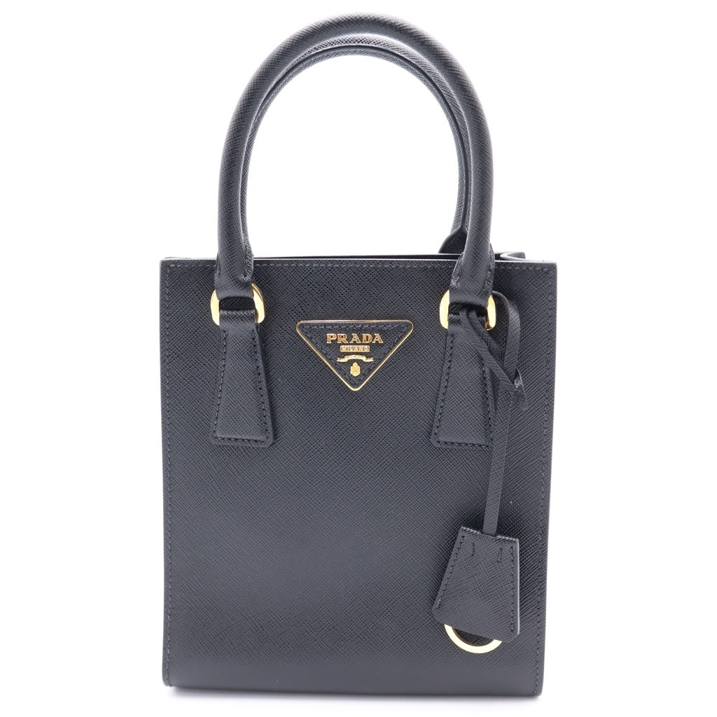 PRADA(プラダ) トライアングルロゴ 2WAYショルダーバッグ ミニハンドバッグ ブラック サフィアーノ レザー 1BA358 ゴールド金具 レディース