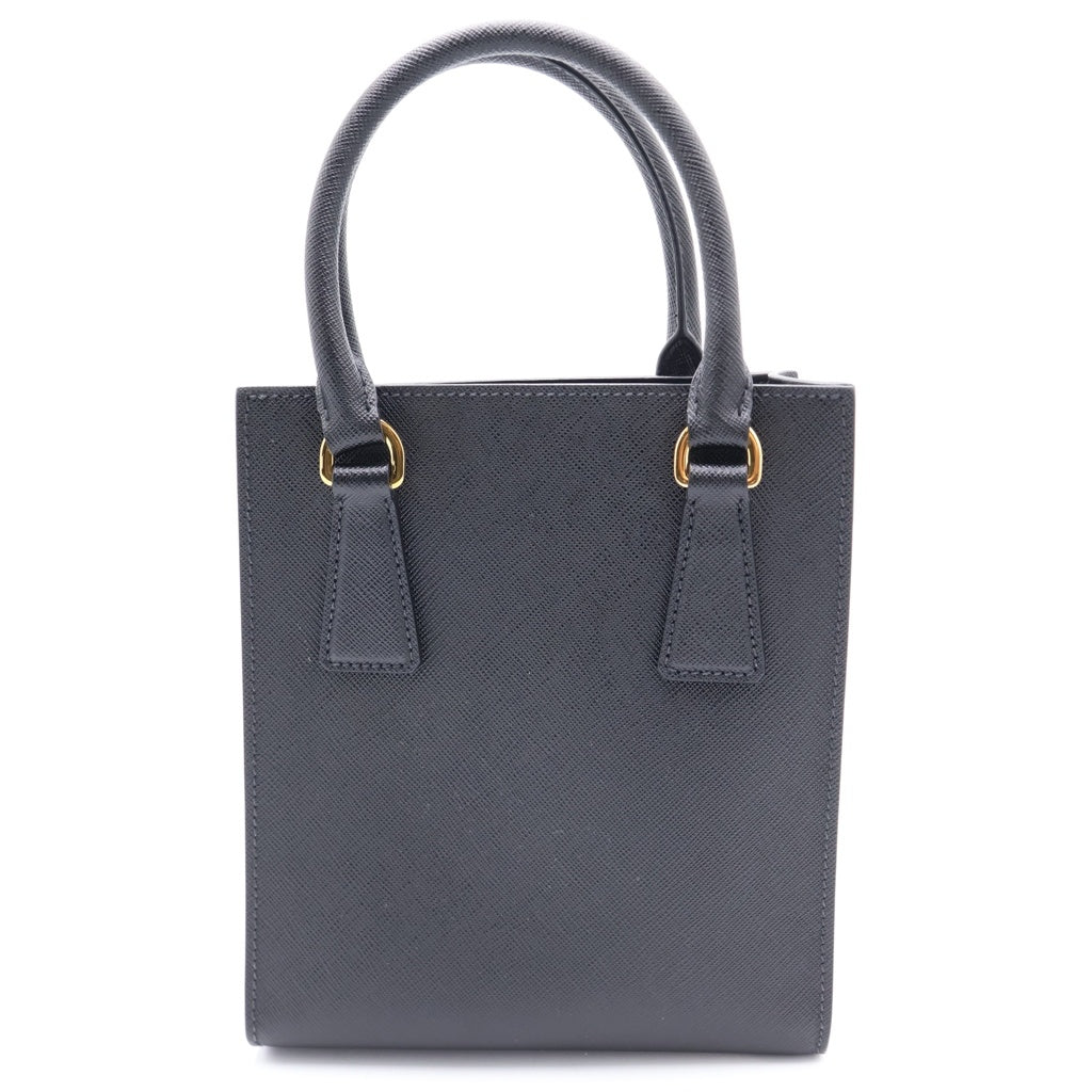 PRADA(プラダ) トライアングルロゴ 2WAYショルダーバッグ ミニハンドバッグ ブラック サフィアーノ レザー 1BA358 ゴールド金具 レディース