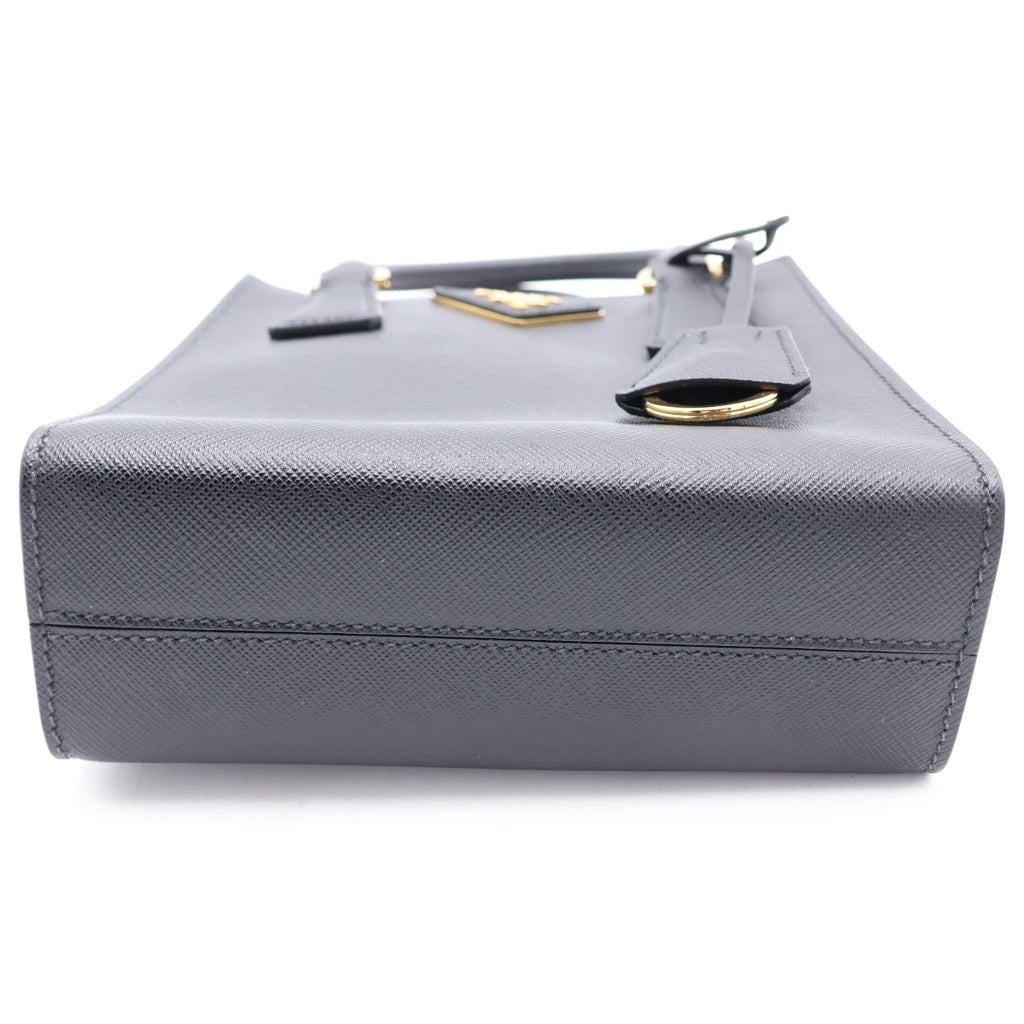 PRADA(プラダ) トライアングルロゴ 2WAYショルダーバッグ ミニハンドバッグ ブラック サフィアーノ レザー 1BA358 ゴールド金具 レディース
