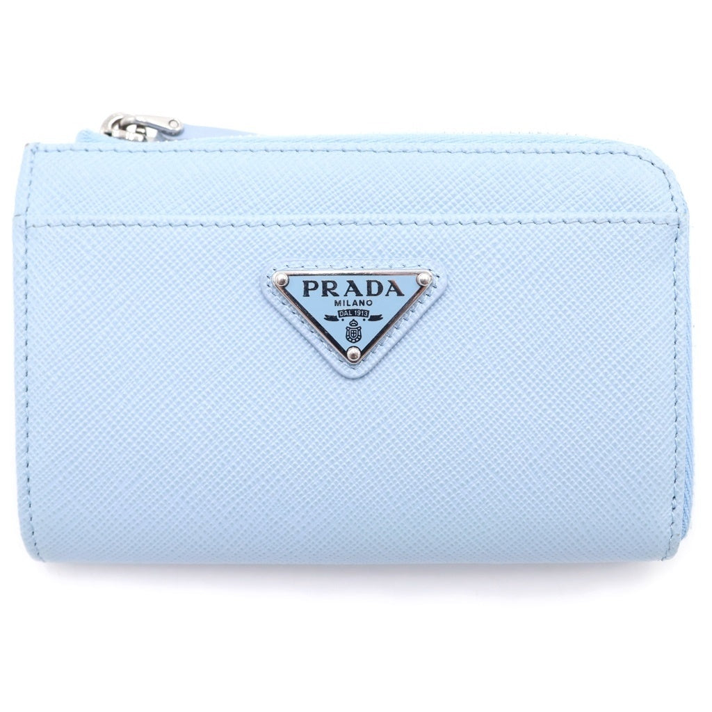PRADA(プラダ) トライアングルロゴ コインケース ミニ財布 ライトブルー サフィーノ レザー 1PP122 シルバー金具 レディース
