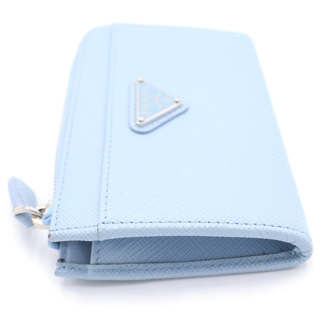 PRADA(プラダ) トライアングルロゴ コインケース ミニ財布 ライトブルー サフィーノ レザー 1PP122 シルバー金具 レディース