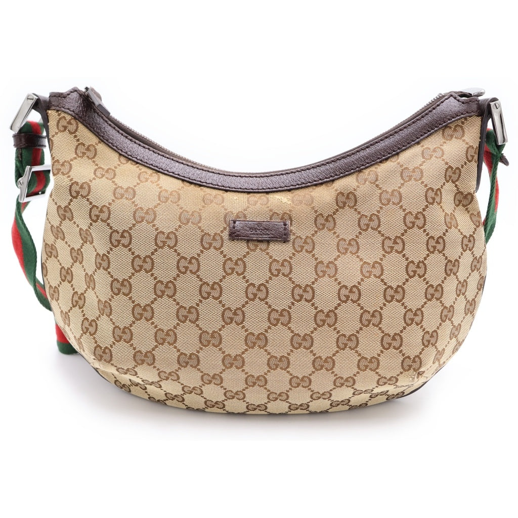GUCCI(グッチ) GGキャンバス ショルダーバッグブラウン レザー×キャンバス 181092 シルバー金具 レディース