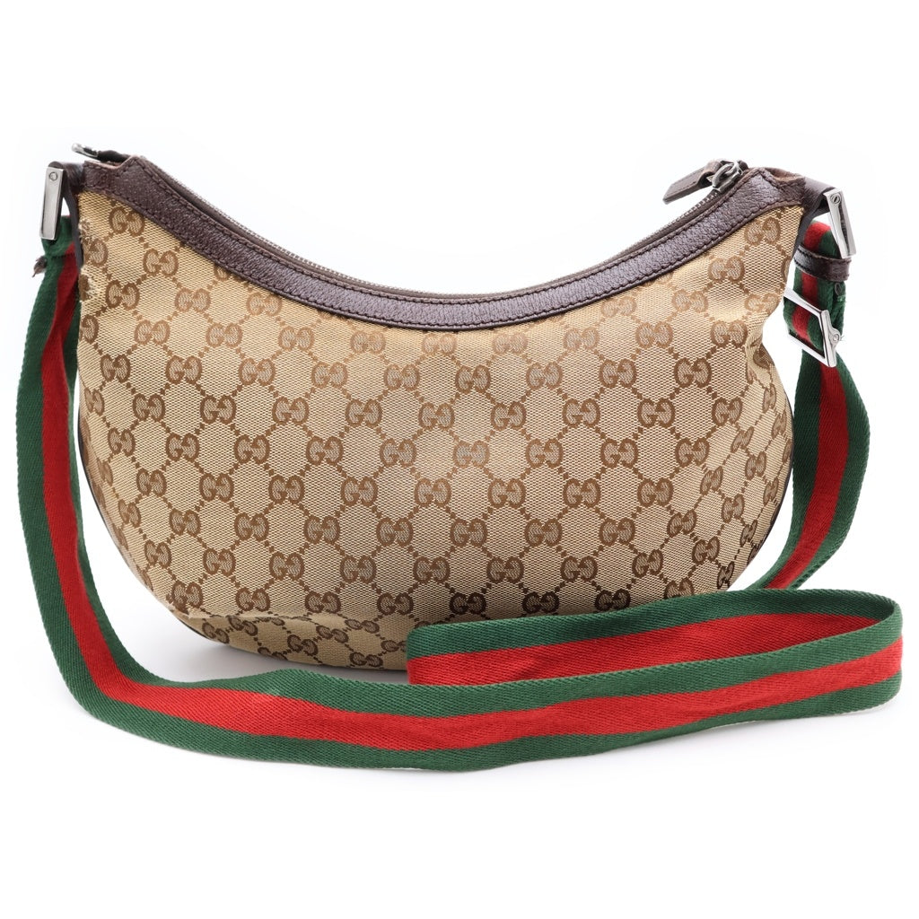 GUCCI(グッチ) GGキャンバス ショルダーバッグブラウン レザー×キャンバス 181092 シルバー金具 レディース