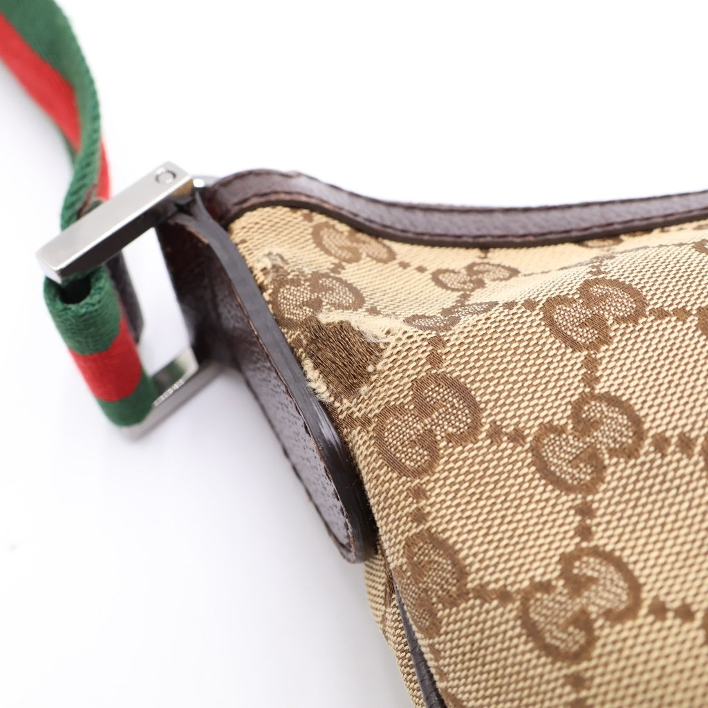 GUCCI(グッチ) GGキャンバス ショルダーバッグブラウン レザー×キャンバス 181092 シルバー金具 レディース