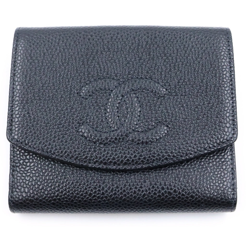 CHANEL(シャネル) ココマーク 三つ折り財布 カードケース ブラック キャビアスキン