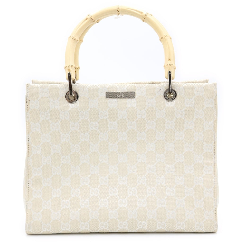 GUCCI(グッチ) バンブー GGキャンバス 2WAY ハンド ショルダーバッグ シルバー金具 ベージュ 002-1016 レディース