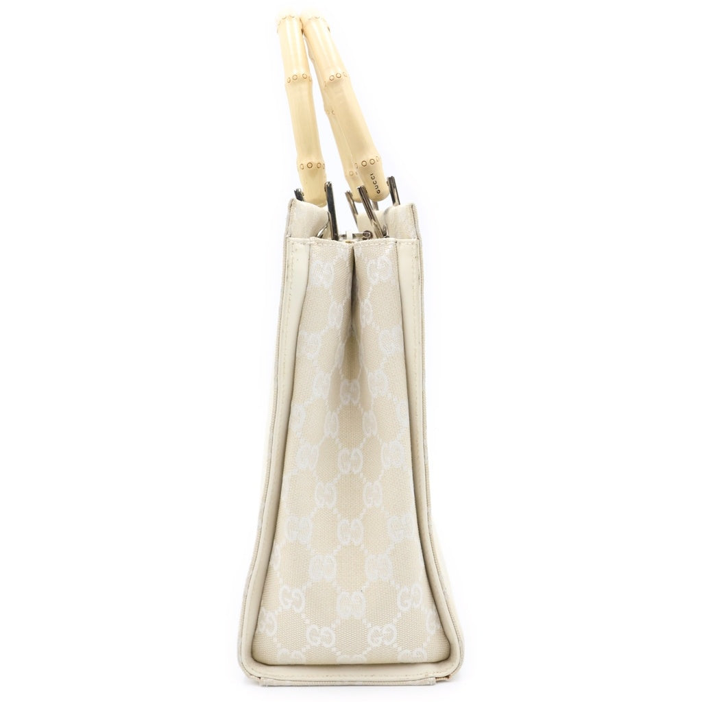 GUCCI(グッチ) バンブー GGキャンバス 2WAY ハンド ショルダーバッグ シルバー金具 ベージュ 002-1016 レディース