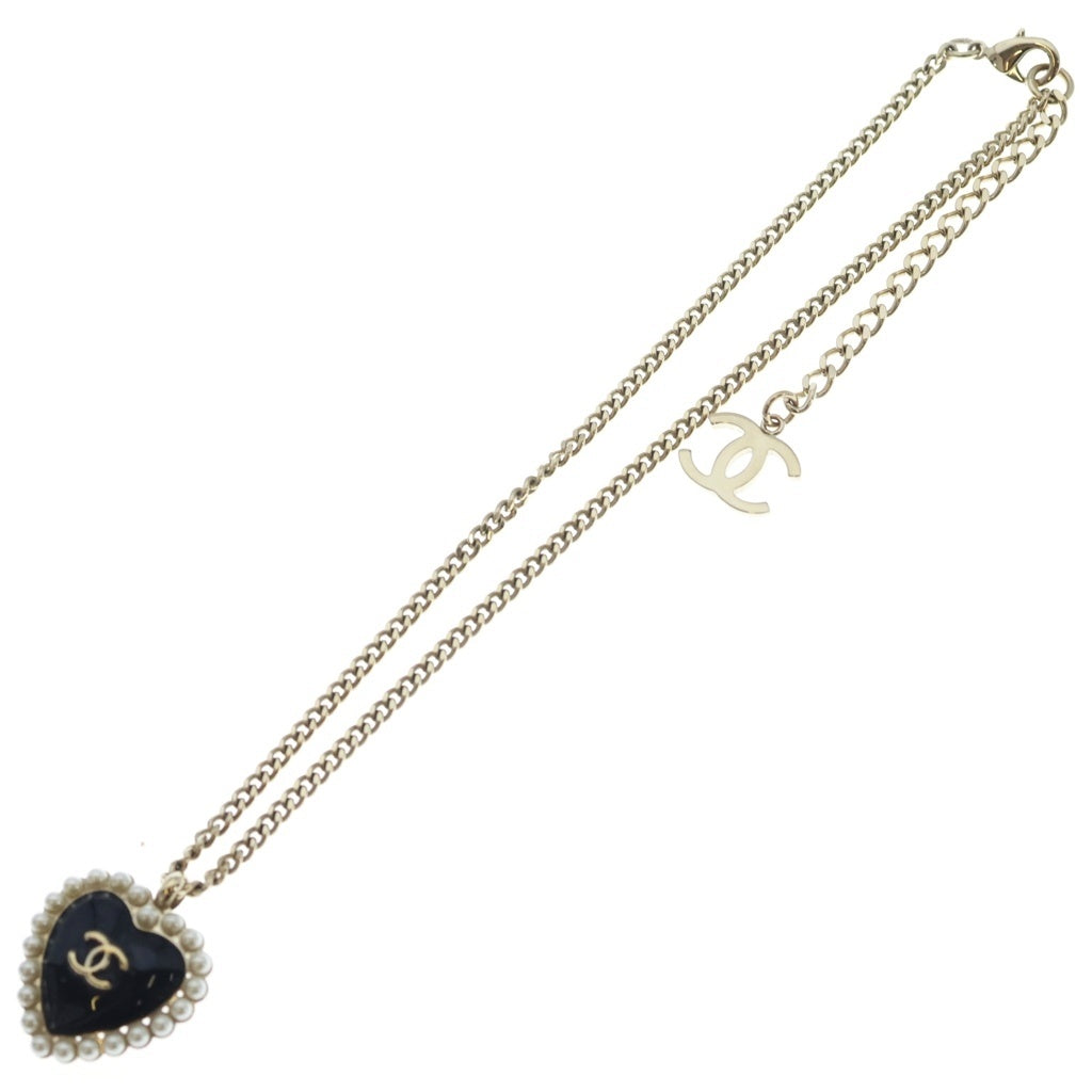 CHANEL(シャネル) ココマーク フェイクパール ハート ネックレス メタル ブラック×ゴールド ABG221 B21625 レディース