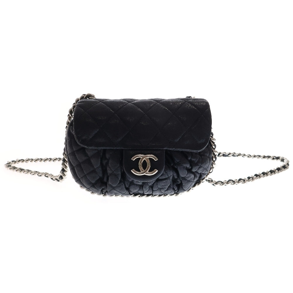 CHANEL(シャネル) マトラッセ チェーンアラウンドショルダーバッグ ブラック ラムスキン シルバー金具 チェーンショルダー ポシェット