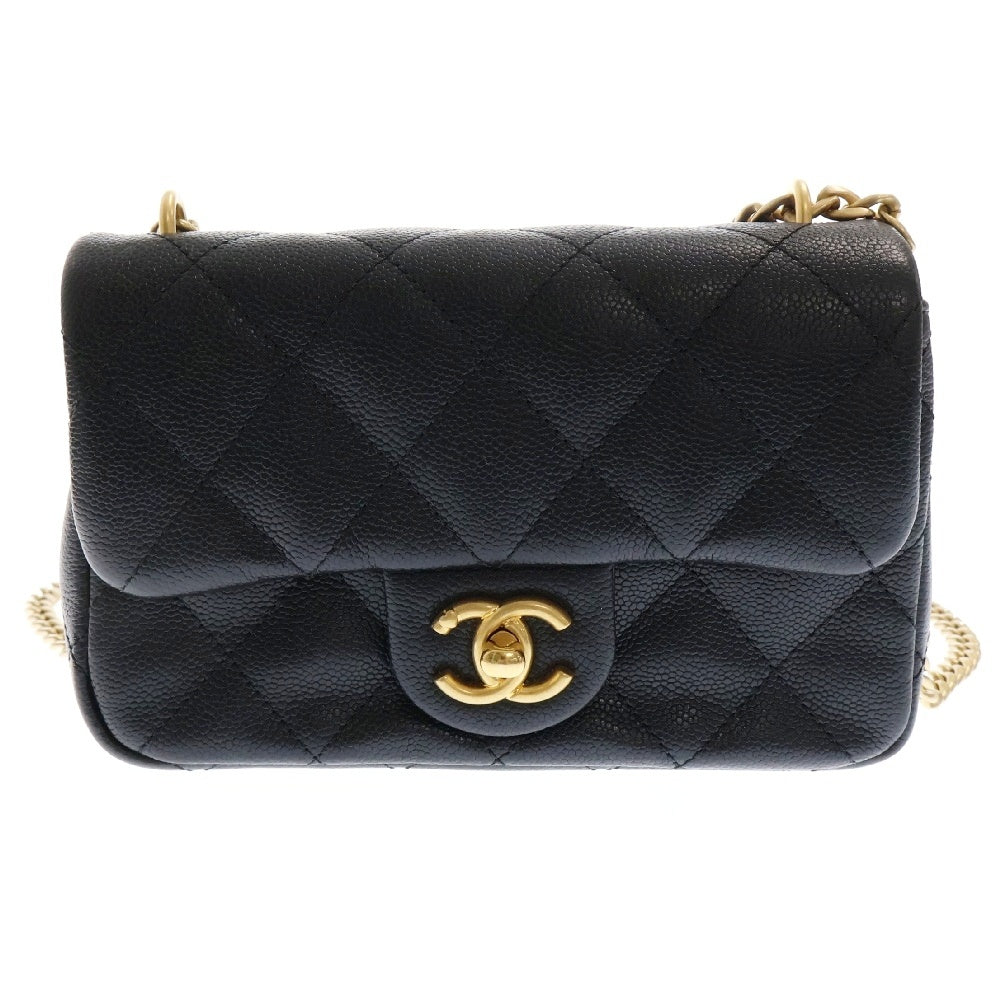 CHANEL(シャネル) ココマーク ミニマトラッセ19 キャビアスキン チェーンショルダーバッグ ブラック レディース AS3828