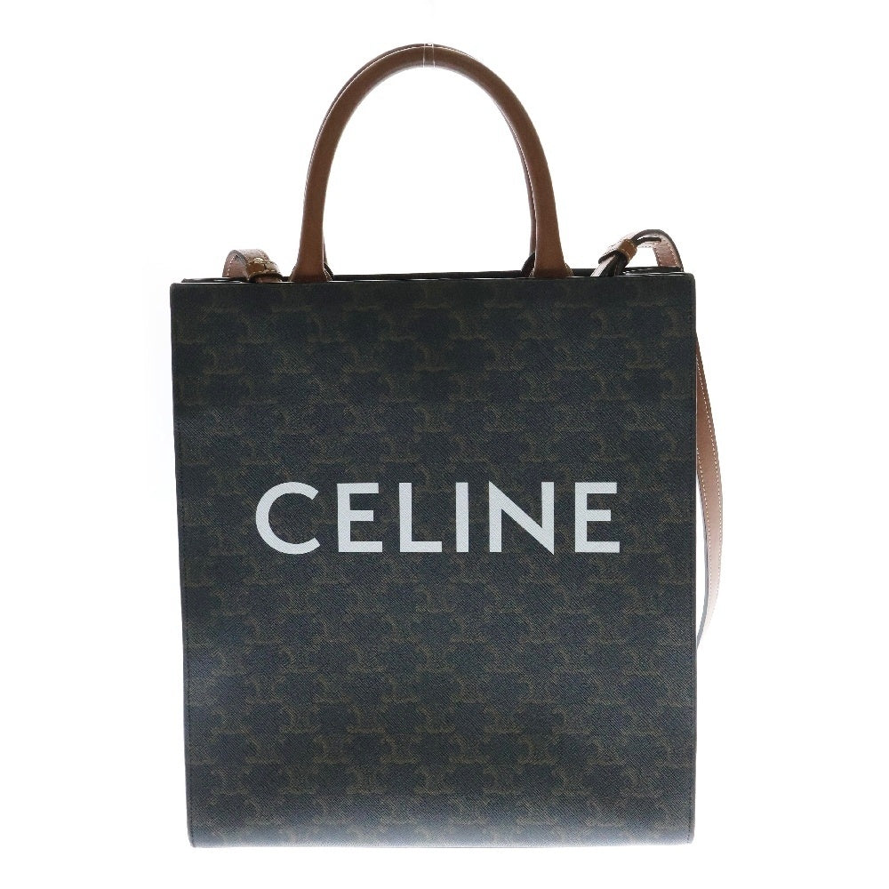 CELINE(セリーヌ) バーティカルカバ スモール トリオンフ 2WAYバッグ トートバッグ ハンドバッグ ショルダーバッグ PVC×レザー ブラウン ゴールド金具 191542