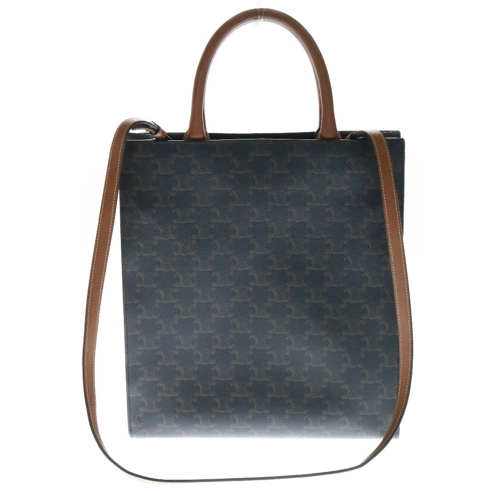 CELINE(セリーヌ) バーティカルカバ スモール トリオンフ 2WAYバッグ トートバッグ ハンドバッグ ショルダーバッグ PVC×レザー ブラウン ゴールド金具 191542