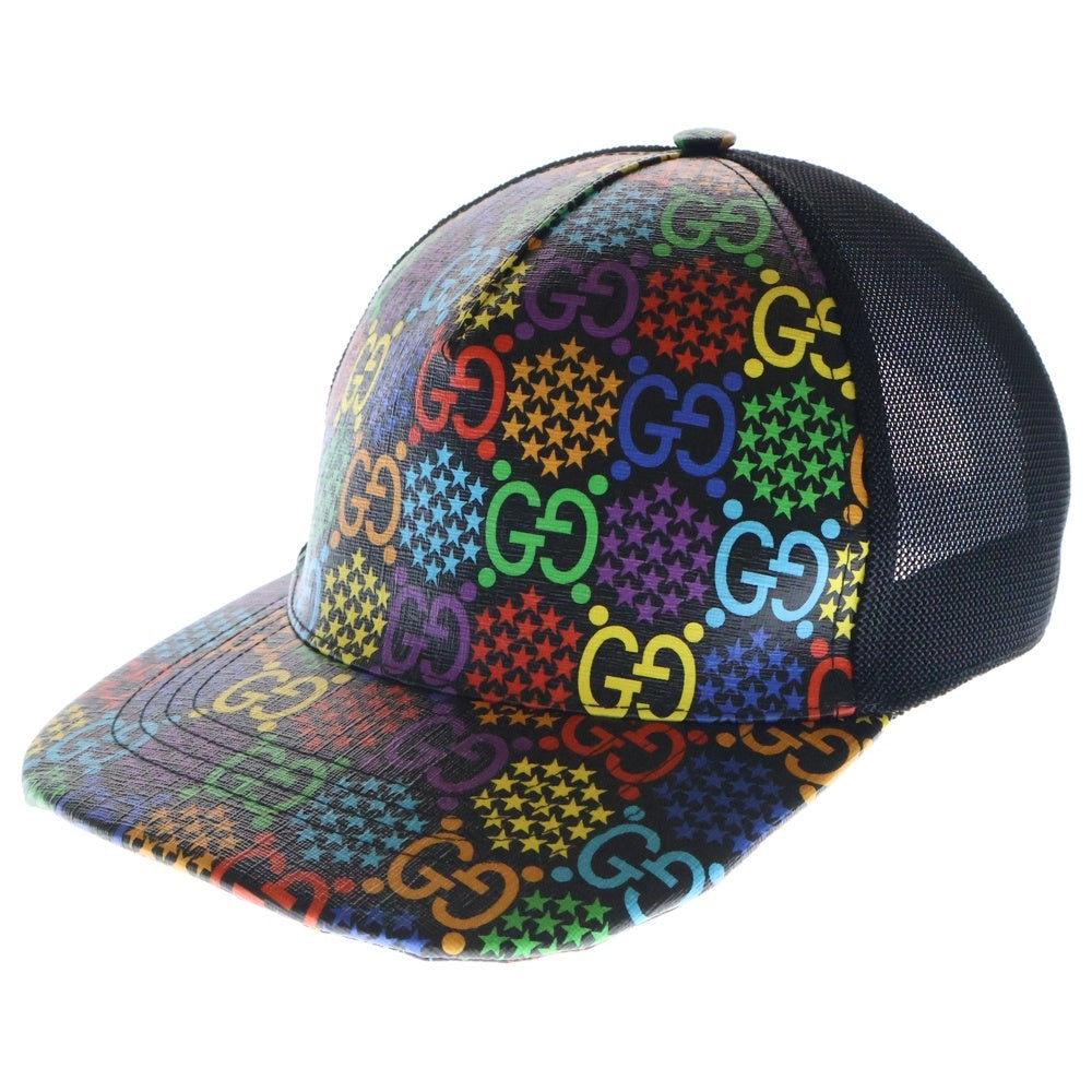 GUCCI(グッチ) キャップ サイケデリック メッシュキャップ 黒×マルチカラー レザー スター ベースボールキャップ 601253