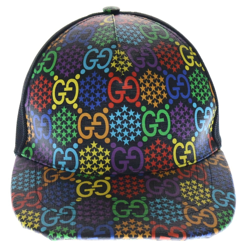 GUCCI(グッチ) キャップ サイケデリック メッシュキャップ 黒×マルチカラー レザー スター ベースボールキャップ 601253