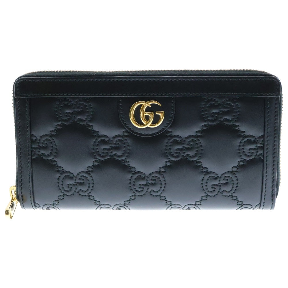 GUCCI(グッチ) GGマトラッセ ジップアラウンドウォレット ロングウォレット ラウンドファスナー 長財布 ブラック ゴールド金具 レザー 723784