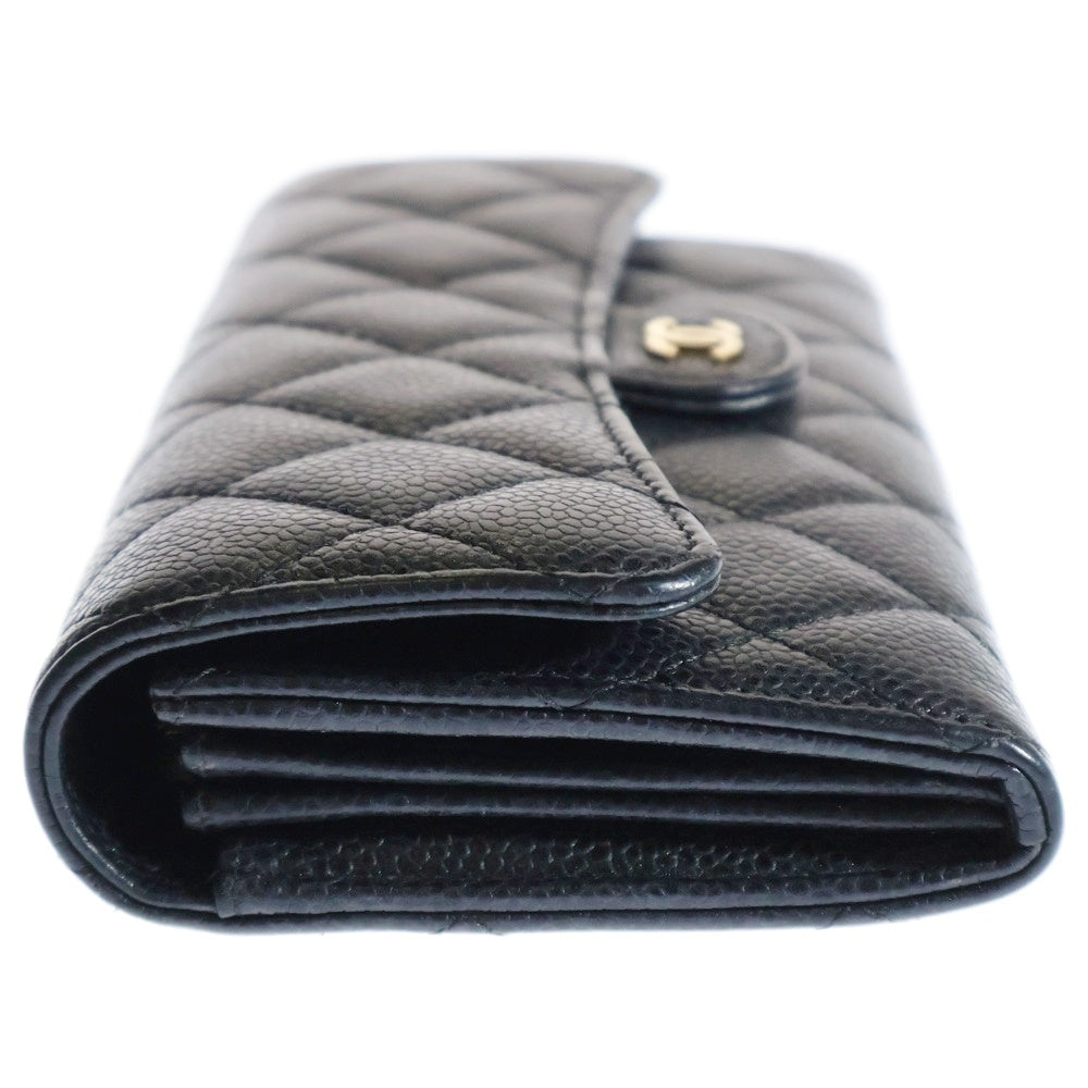 CHANEL(シャネル) マトラッセ キャビアスキン ココマーク レザー クラシックロングウォレット 長財布 ブラック A80758 26番台