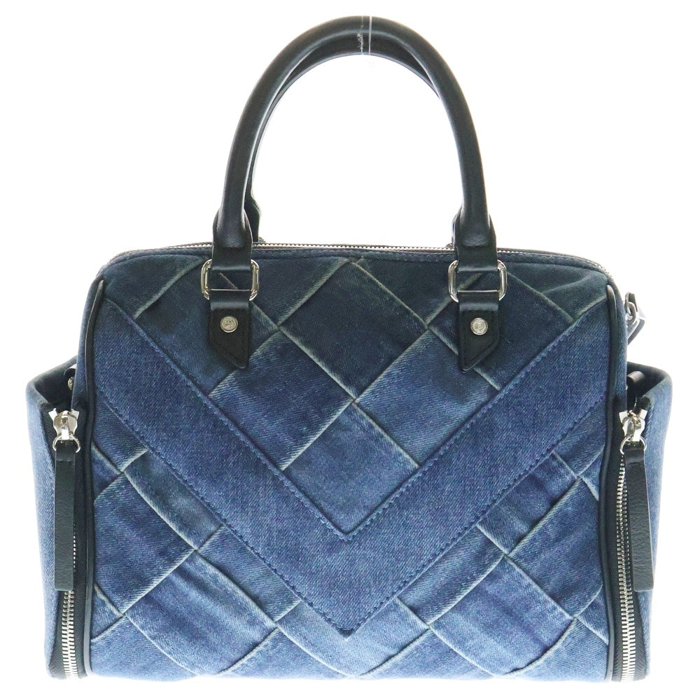 DIESEL(ディーゼル) LE-ZIPPER ジップデザイン デニム レザー 2WAY ハンド ショルダーバッグ インディゴ/ブラック
