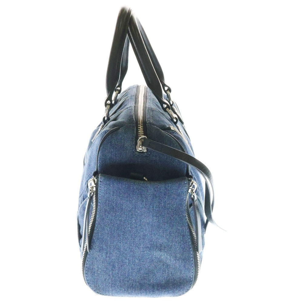 DIESEL(ディーゼル) LE-ZIPPER ジップデザイン デニム レザー 2WAY ハンド ショルダーバッグ インディゴ/ブラック