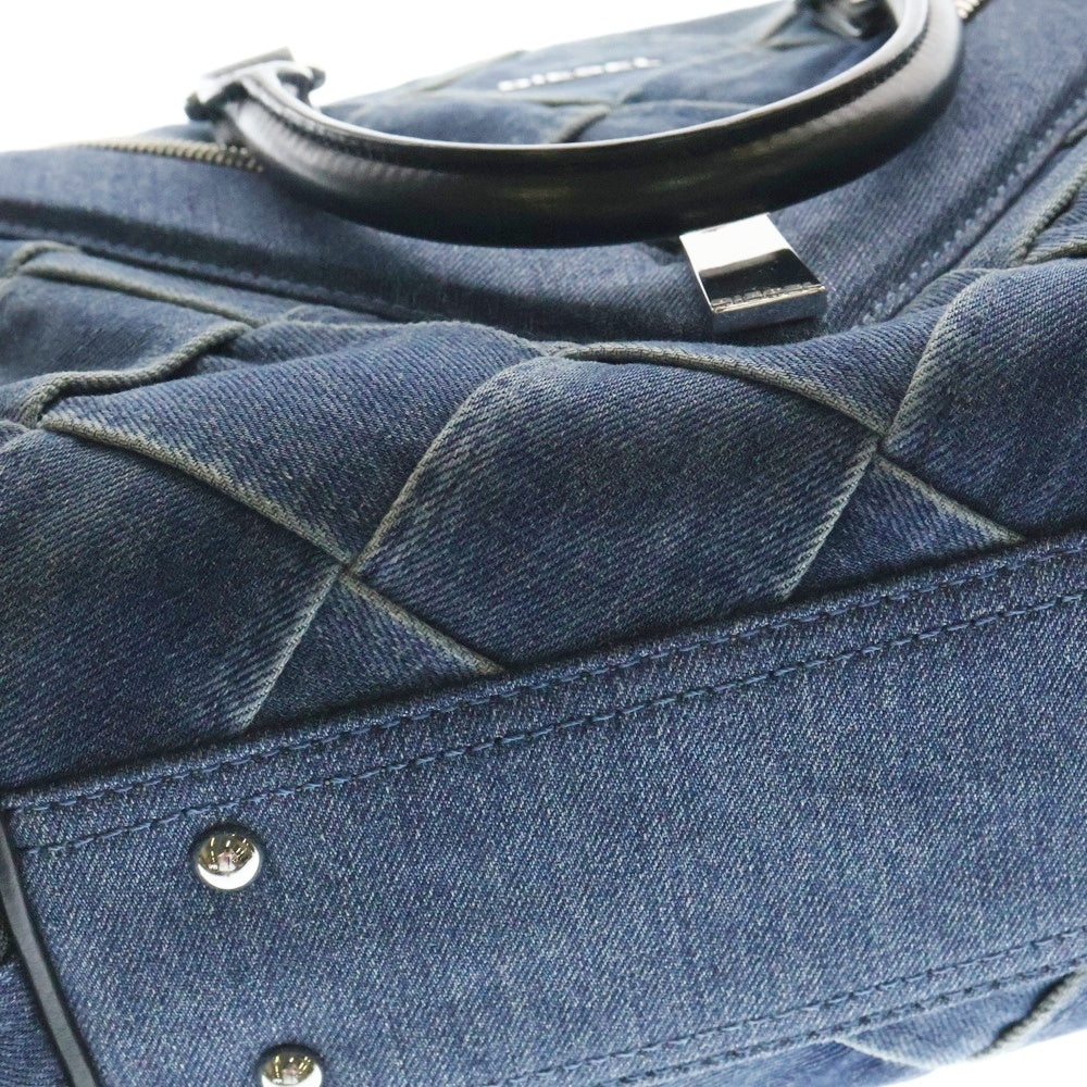 DIESEL(ディーゼル) LE-ZIPPER ジップデザイン デニム レザー 2WAY ハンド ショルダーバッグ インディゴ/ブラック
