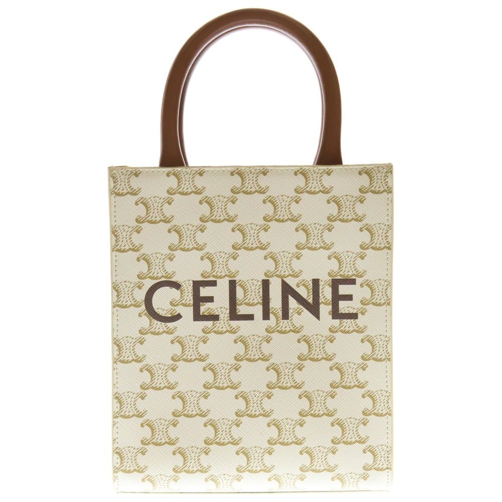 CELINE(セリーヌ) ミニ バーティカルカバ 2WAYバッグ ハンドバッグ ショルダーバッグ ミニトートバッグホワイト×ブラウン PVC×レザー ゴールド金具