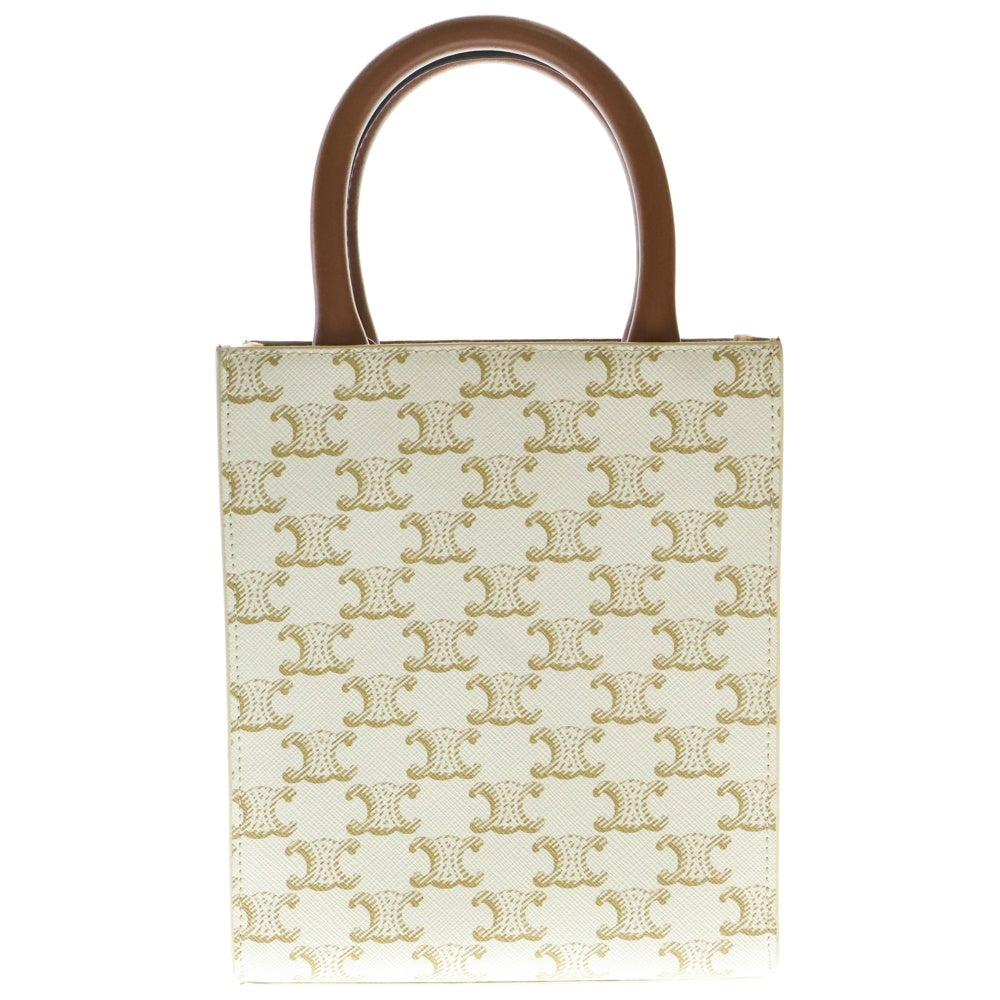 CELINE(セリーヌ) ミニ バーティカルカバ 2WAYバッグ ハンドバッグ ショルダーバッグ ミニトートバッグホワイト×ブラウン PVC×レザー ゴールド金具