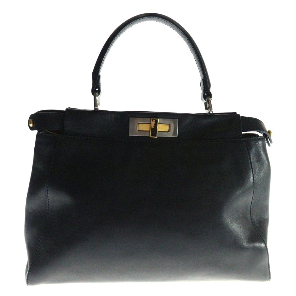FENDI(フェンディ) ピーカブー レギュラー 2WAY ハンドバッグ ショルダーバッグ ブラック レザー×ハラコ ゴールド金具 8BN226