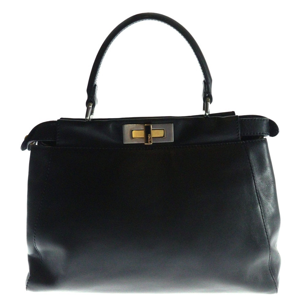 FENDI(フェンディ) ピーカブー レギュラー 2WAY ハンドバッグ ショルダーバッグ ブラック レザー×ハラコ ゴールド金具 8BN226