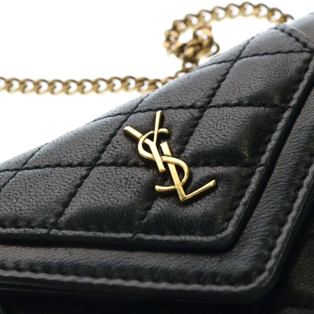 SAINT LAURENT PARIS(サンローランパリ) ゲイビー マイクロバッグ チェーンショルダーバッグ ミニバッグ ゴールド金具 ブラック レザー