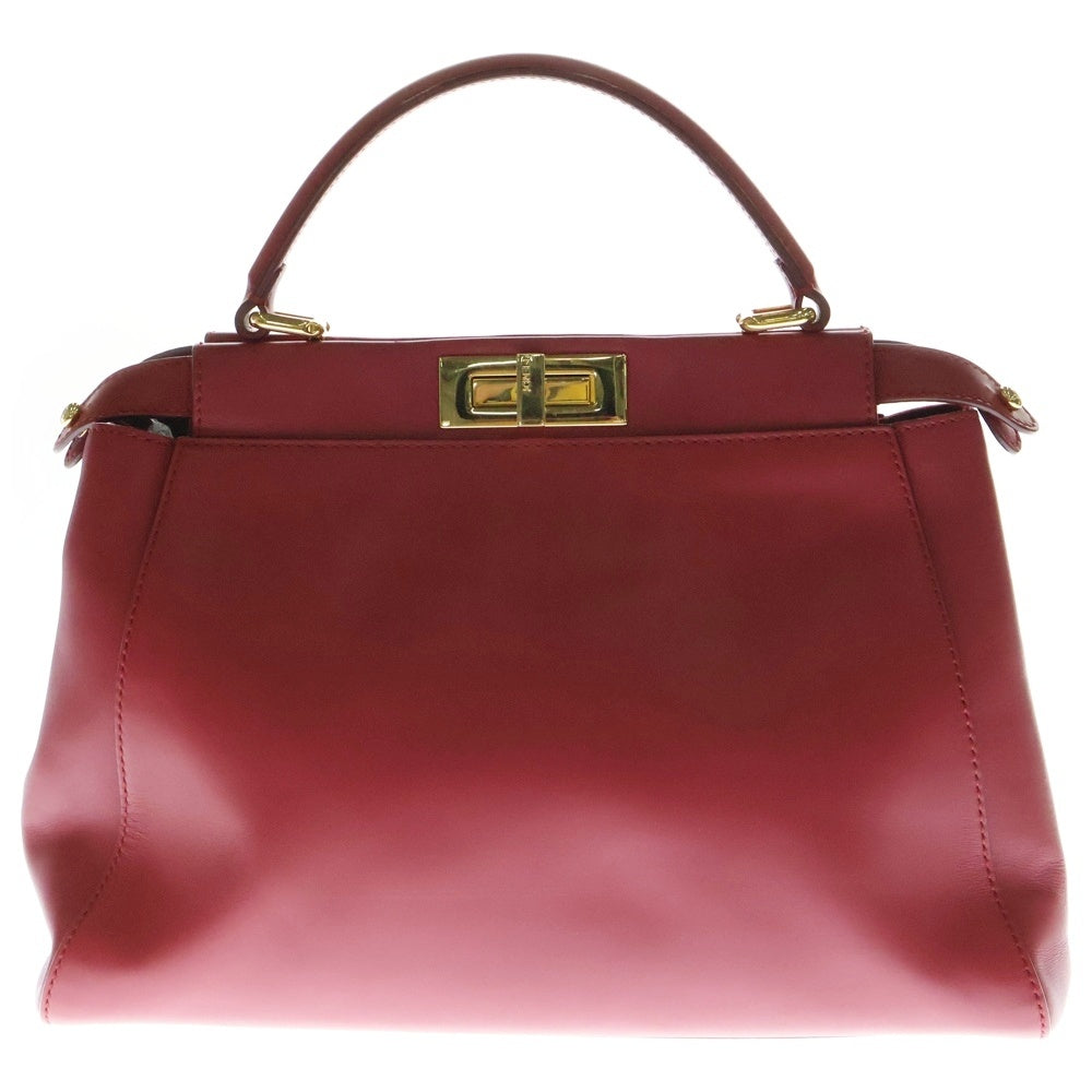 FENDI(フェンディ) Peekaboo ピーカブー セレリア ミディアム レザー ビーズドット柄 ライニング 2WAY ハンド ショルダーバッグ ゴールド金具 レッド 8BN226