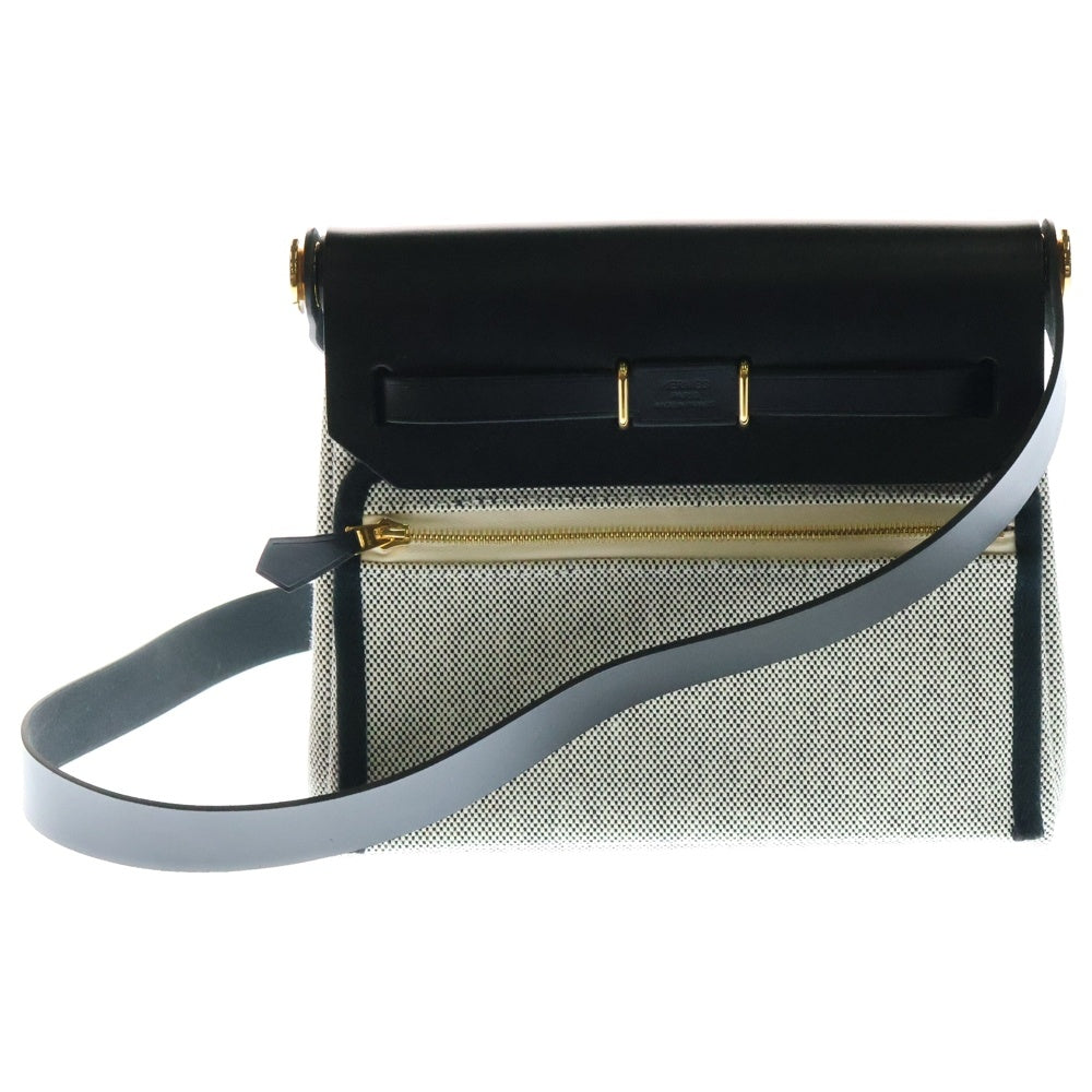 HERMES(エルメス) エールバッグジップ20 ミニ ノワール トワルミリタリー ヴァッシュハンター キャンバス レザー ショルダーバッグ ゴールド金具 ブラック K刻印 H085414CKAF