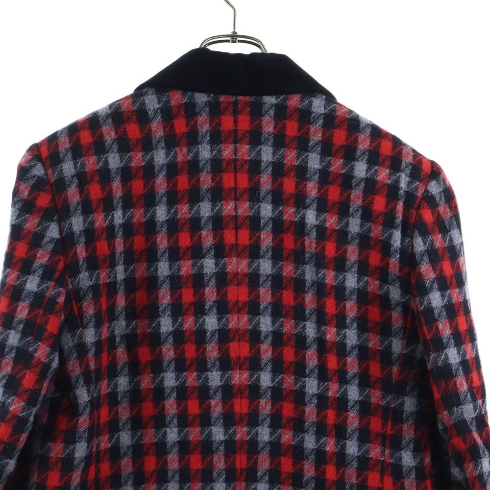 CELINE(セリーヌ) Houndstooth ハウンドトゥース パテッド ショルダー ベロアカラー テーラードジャケット レッド 千鳥