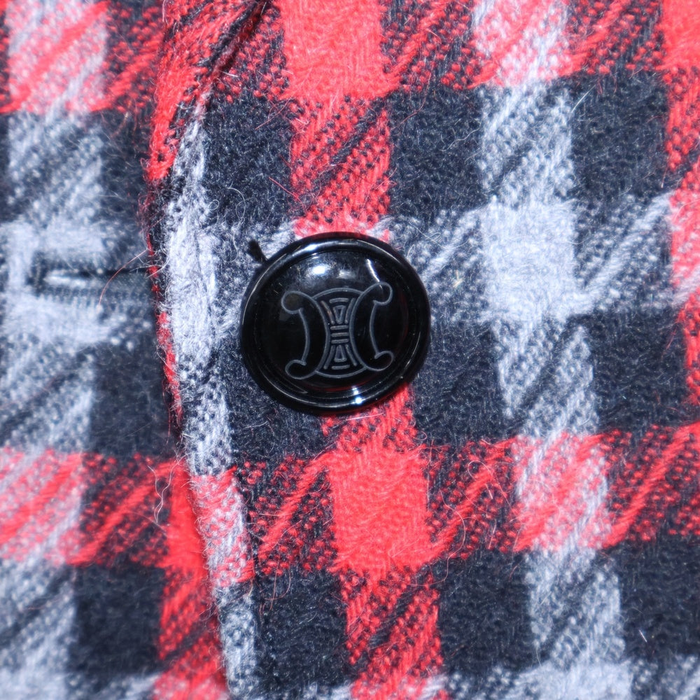 CELINE(セリーヌ) Houndstooth ハウンドトゥース パテッド ショルダー ベロアカラー テーラードジャケット レッド 千鳥