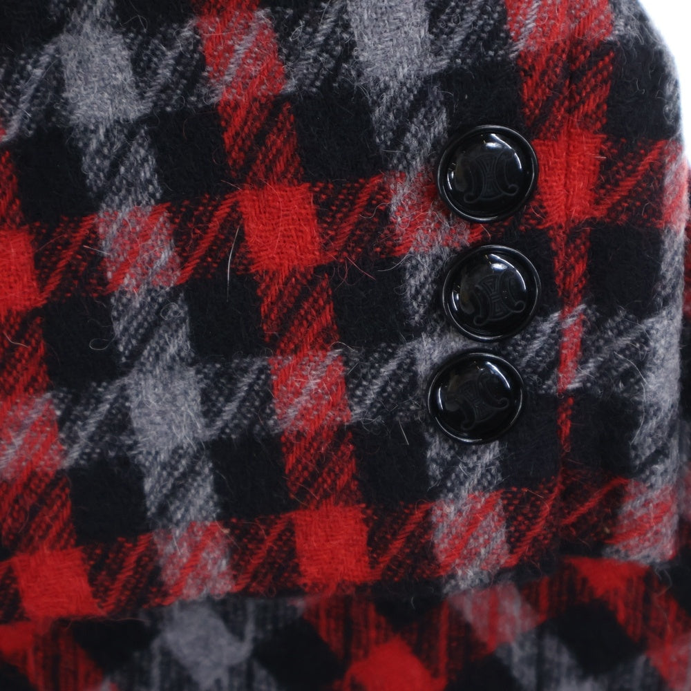 CELINE(セリーヌ) Houndstooth ハウンドトゥース パテッド ショルダー ベロアカラー テーラードジャケット レッド 千鳥