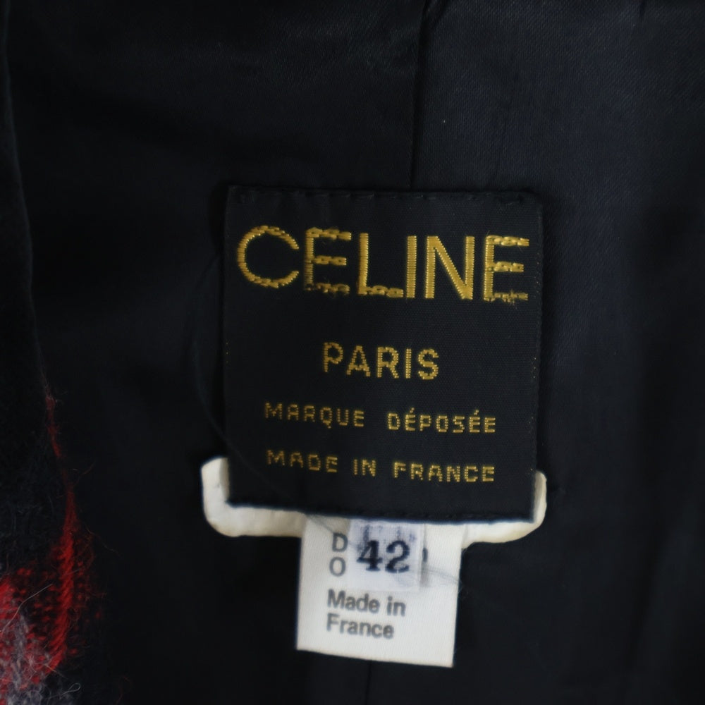 CELINE(セリーヌ) Houndstooth ハウンドトゥース パテッド ショルダー ベロアカラー テーラードジャケット レッド 千鳥
