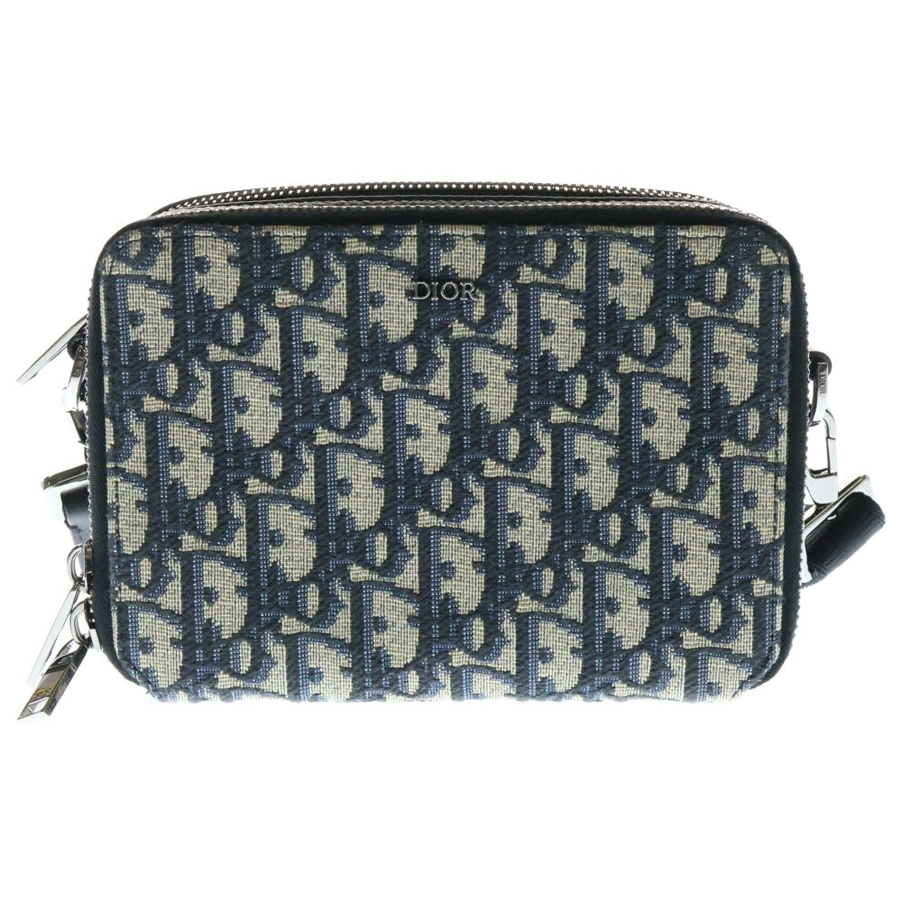 Christian Dior(クリスチャンディオール) ショルダーバッグ ストラップ ジップポーチ ネイビー ジャガード オブリーク