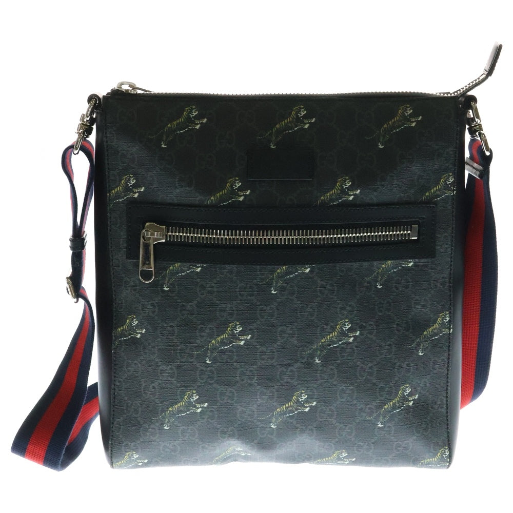 GUCCI(グッチ) GGスプリーム ショルダーバッグ サコッシュ ブラック シルバー金具 PVC タイガー トラ 474137