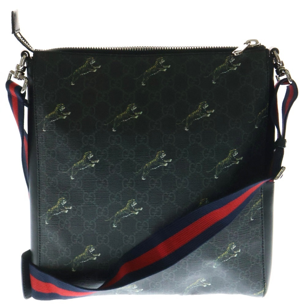 GUCCI(グッチ) GGスプリーム ショルダーバッグ サコッシュ ブラック シルバー金具 PVC タイガー トラ 474137