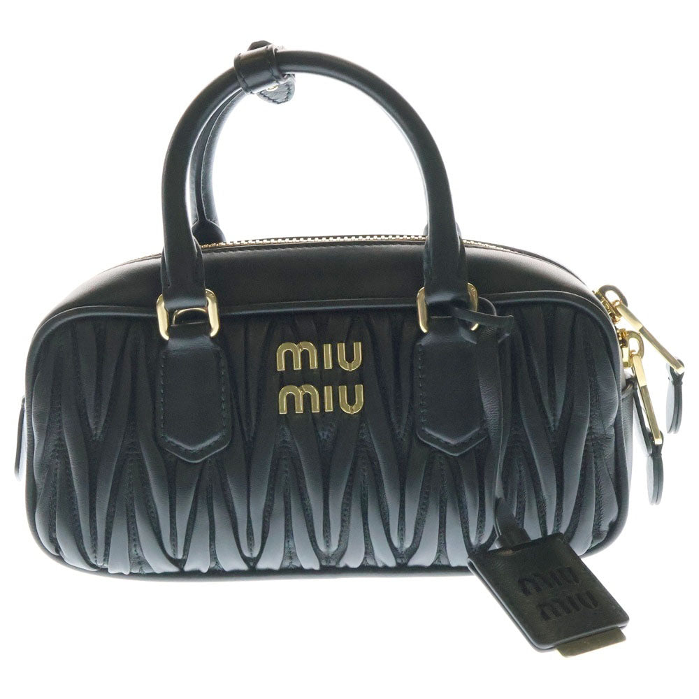 miumiu(ミュウミュウ) アルカディ マテラッセ スモール ブラック レザー 2wayハンドバッグ ショルダーバッグ ゴールド金具